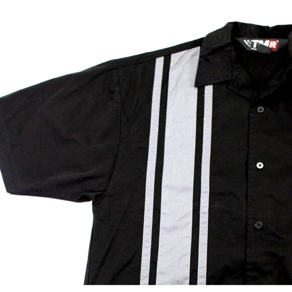 Mens TMR Tri-Mountain Racewear Black Button-Up Shirt W/ Scat Pack Logo & Striped - Picture 2 of 9